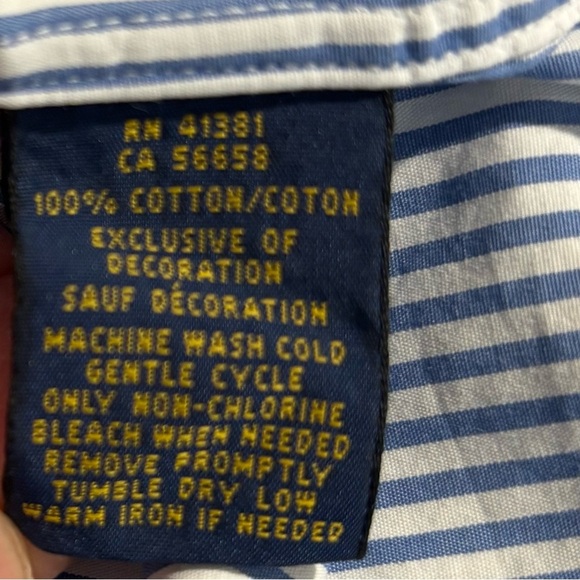 LAUREN RALPH LAUREN Sz XL Blue Label Stripes 100% Cotton Button Down Shirt - Picture 8 of 8